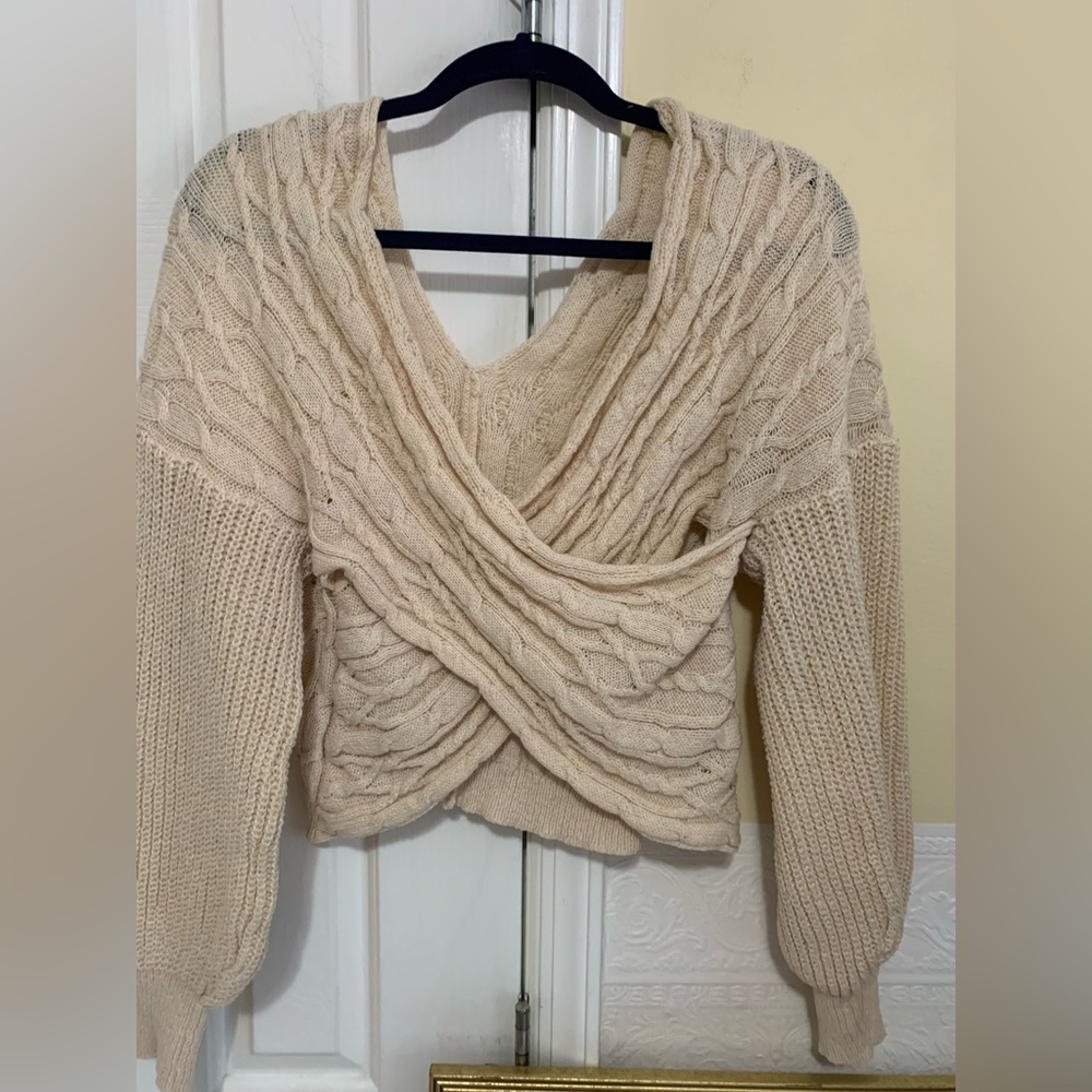 Shein Sweater Open Knit Tan Crop Top Size Large Balloon Sleeve Fashion Nova - Picture 12 of 12